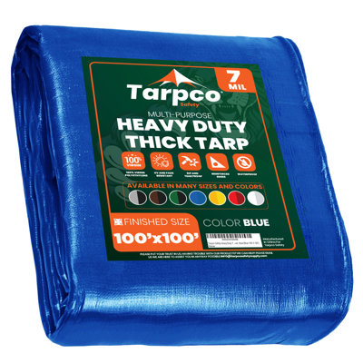 Heavy Duty 100' X 100', White, Waterproof Tarpaulin Cover 7 Mil Thick with Reinforced Edges and Metal Grommets for Camping, Roofing, Pool and Boat Protection
