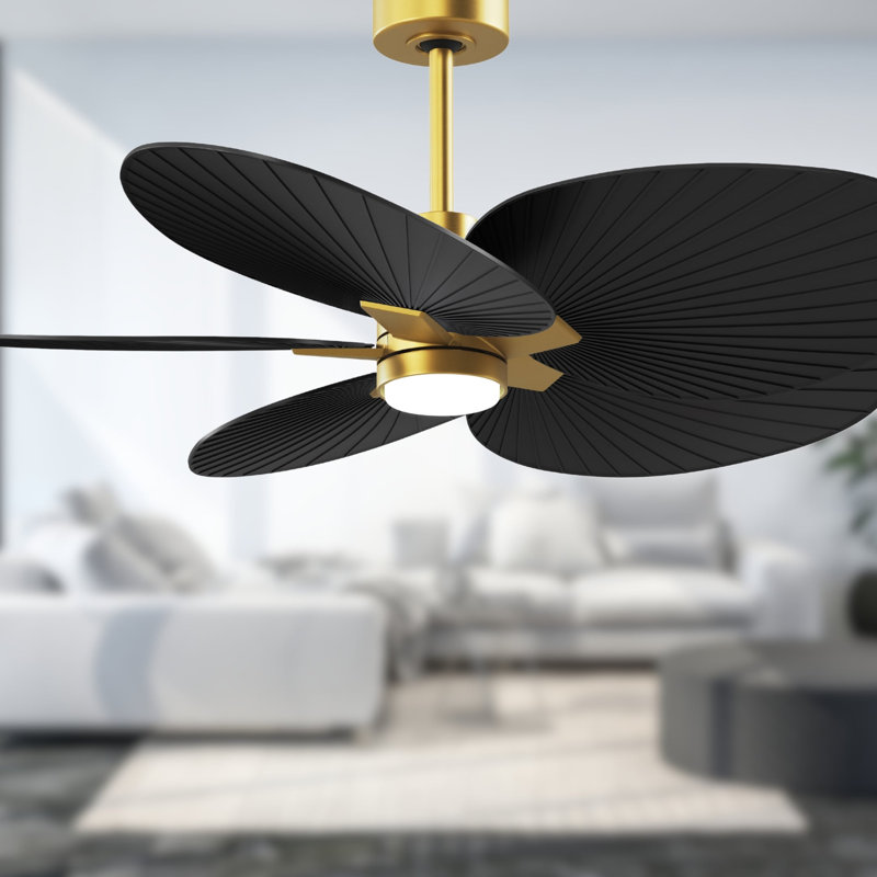 Alessandra Tropical - Five Blade Ceiling Fan - Integrated LED -Matte Black Finish -Light Blue Blades, Matte Black