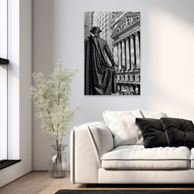 1970S New York City Stock Exchange On Wall Street From Federal Hall Behind George Washington Statue Classic Retro Vintage Architecture City Art