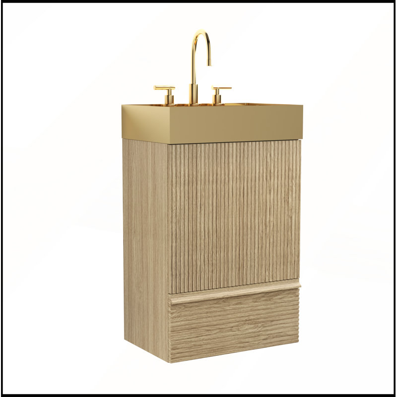 Meuble-lavabo à rayures en chêne clair Gada, Chêne clair