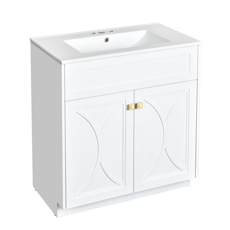 Ensemble de meuble-lavabo autoportant avec lavabo en céramique Modern, Blanc