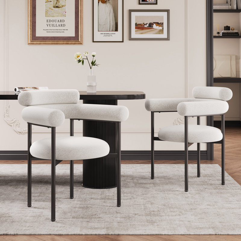 Rylan Upholstered Armchair Dining Chairs, White/Black, 2
