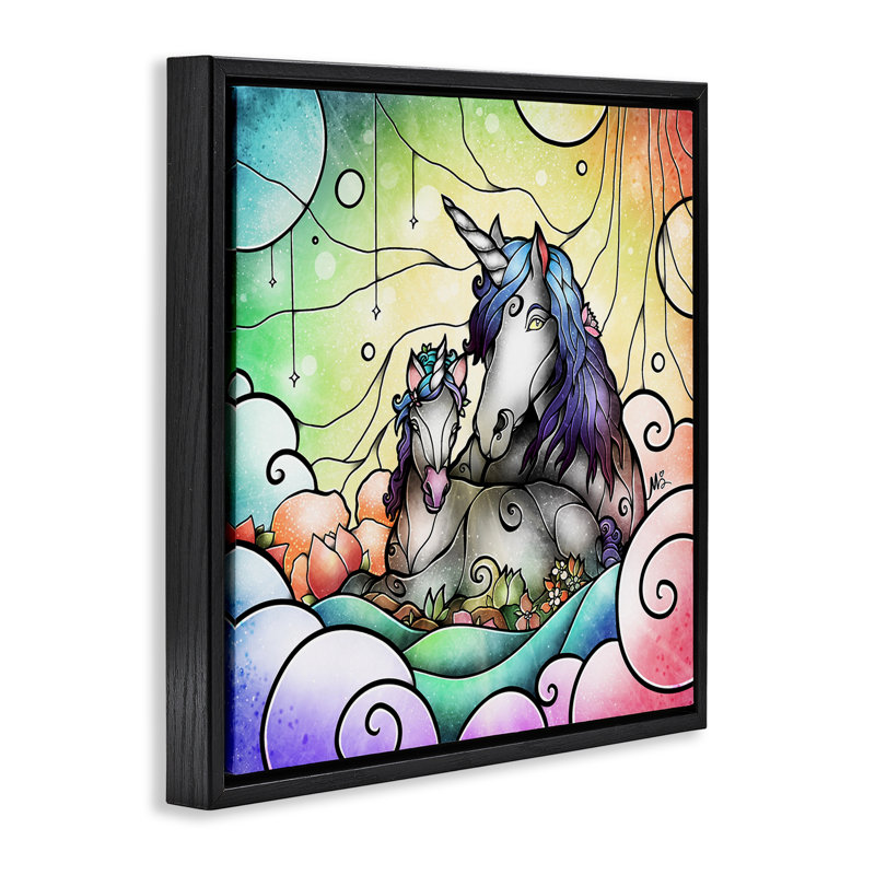 Cadre flottant Deco Style Unicorns, design par Mandie Manzano, H 18 po x l 18 po, Cadre flottant noir de jais