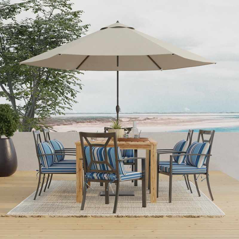 Lillian Outdoor Dining Chair Pad,  Navy/Green Beach Stripe