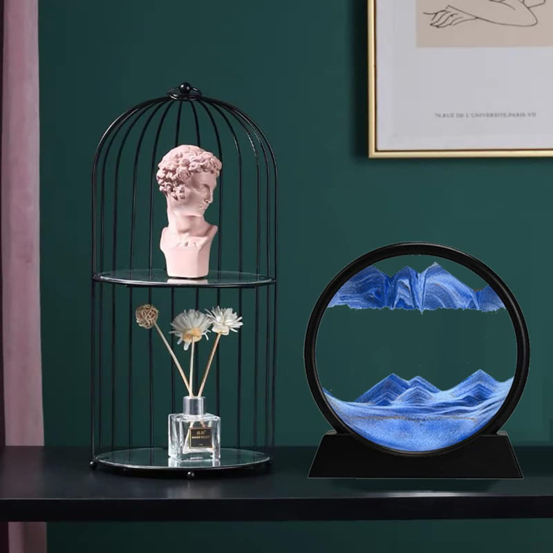 3D Dynamic Sand Art Liquid Motion, Moving Sand Art Picture Round Glass 3D Deep Sea Sandscape In Motion Display Flowing Sand Frame Relaxing Desktop Home Office Work Decor