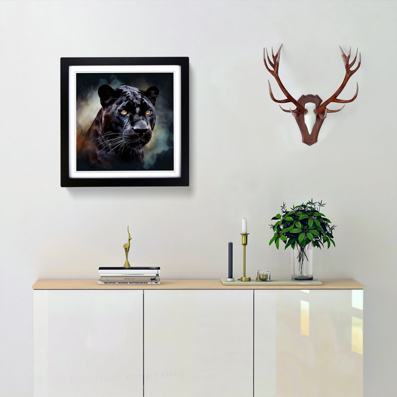 Panther Digital Art No.1 - Single Picture Frame Print on Wood, Black