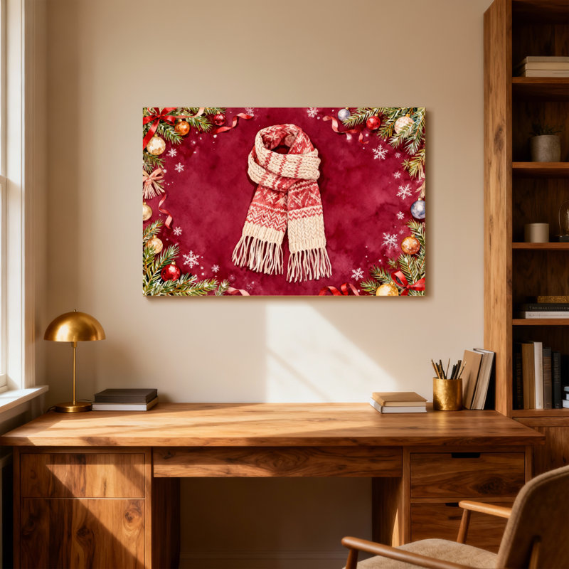 Motif de foulard de Noël avec flocons de neige et ornements, H 12 po x l 18 po