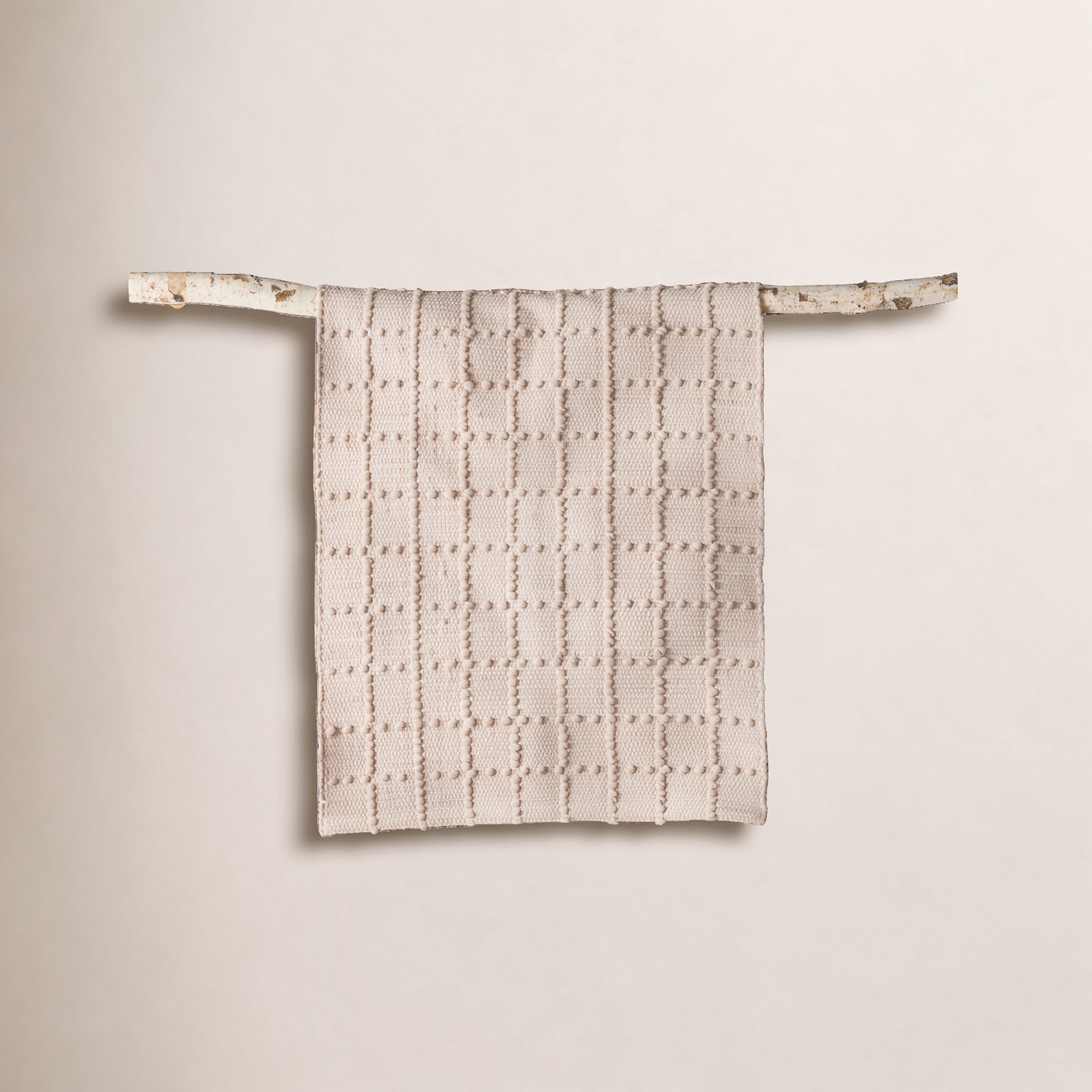 Blush Pink Plaid Hand-Loomed Cotton Bobble Mat
