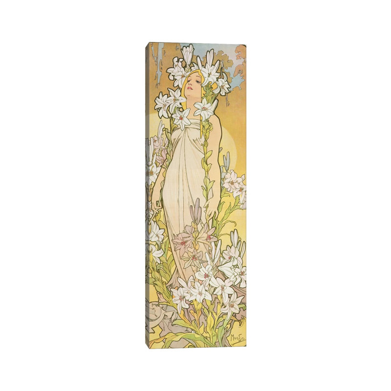 The Flowers: Lily, 1898 by Alphonse Mucha - Wrapped Canvas Painting, 91.44cm H x 30.48cm W x 1.905cm D