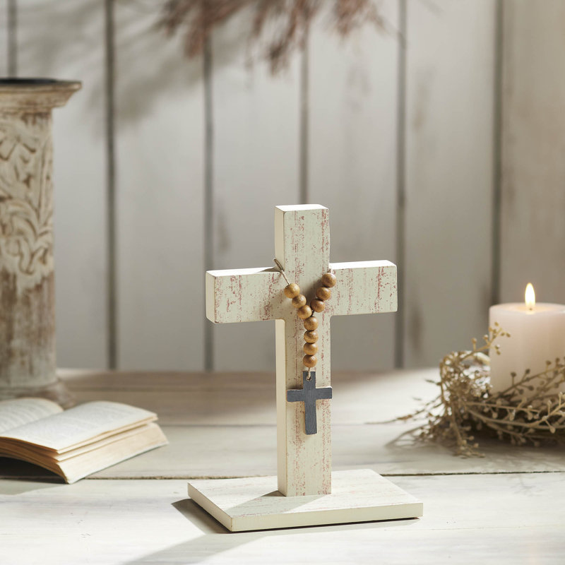 Croix en bois aggloméré Celebrate Grace avec ornement en perles de bois 9,75 x 6 x 5