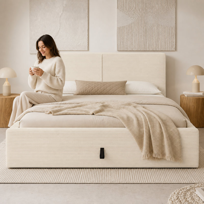 Aadhvika Easy Assembly Gas Liftting Ottoman Bed Frame with 10 Year Warranty Quick Setup Gas Lift Storage Bed , Double (4'6)