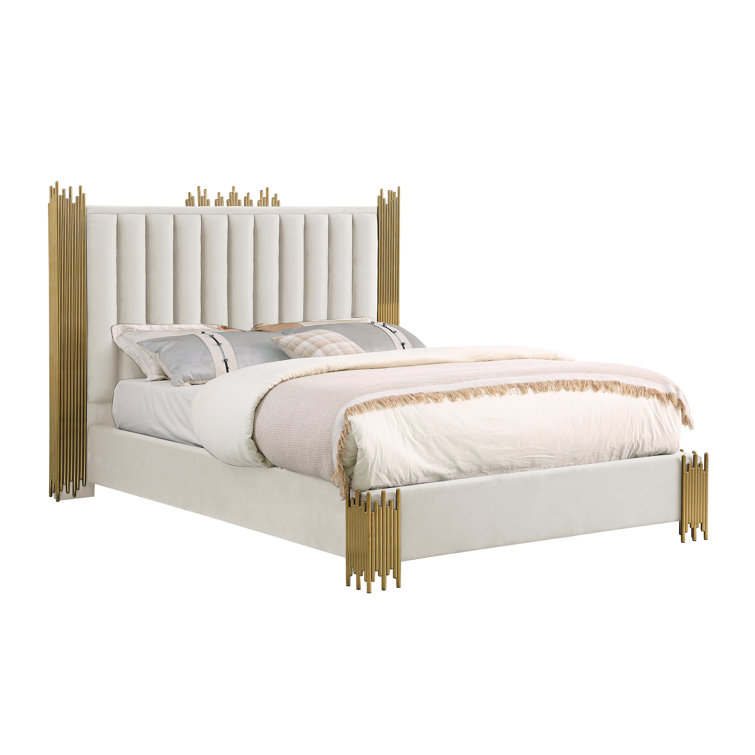 Elvyra Velvet Upholstered Low Profile Platform Bed