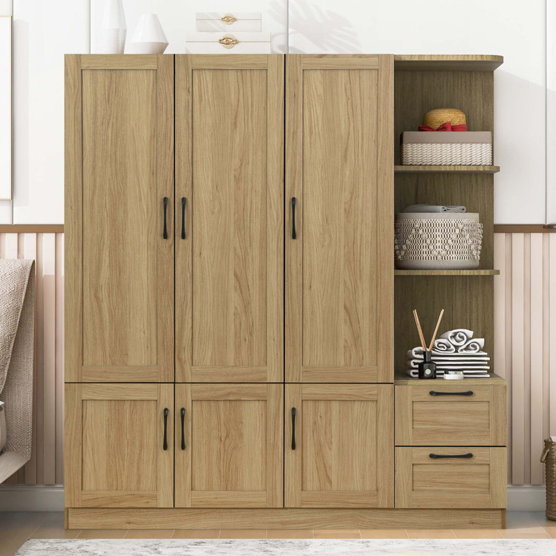 Armoire avec tiroirs et tablettes, Bois naturel