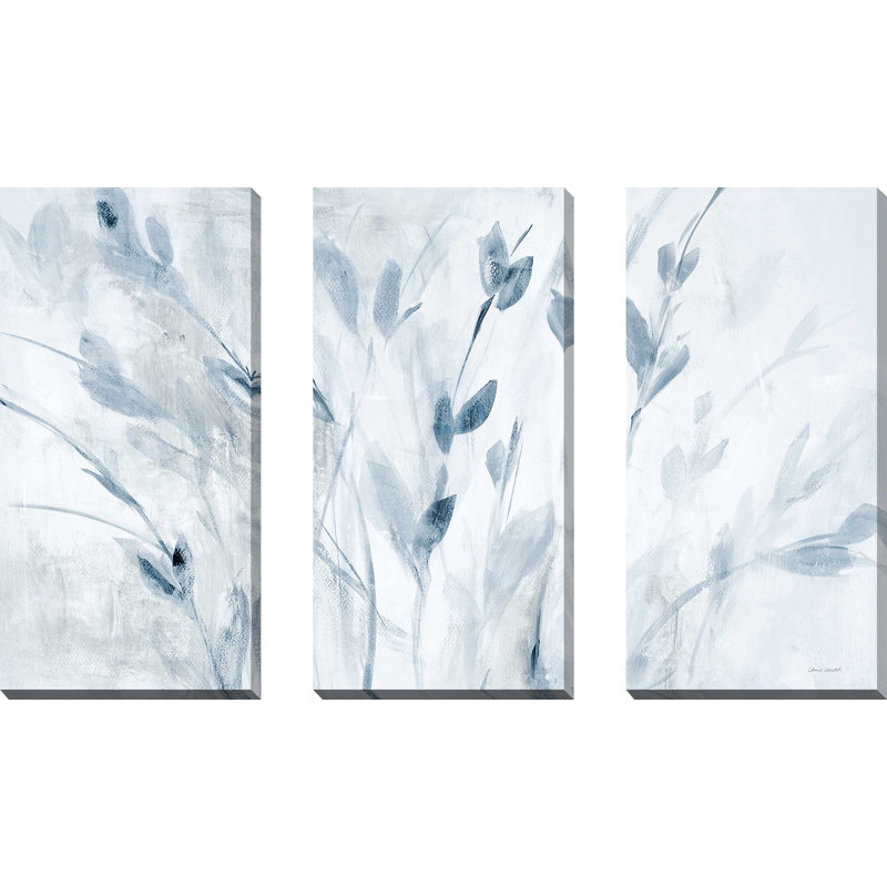 «Blue Misty Leaves», reproduction sur toile 3 pièces, H 32 po x l 48 po x P 1 po