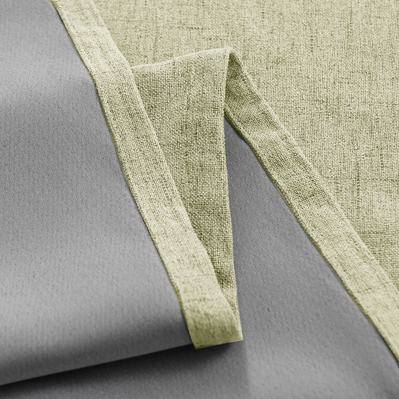 Linen Blend Blackout Curtain Panel Pair, Green, 117cm Width x 137cm Drop