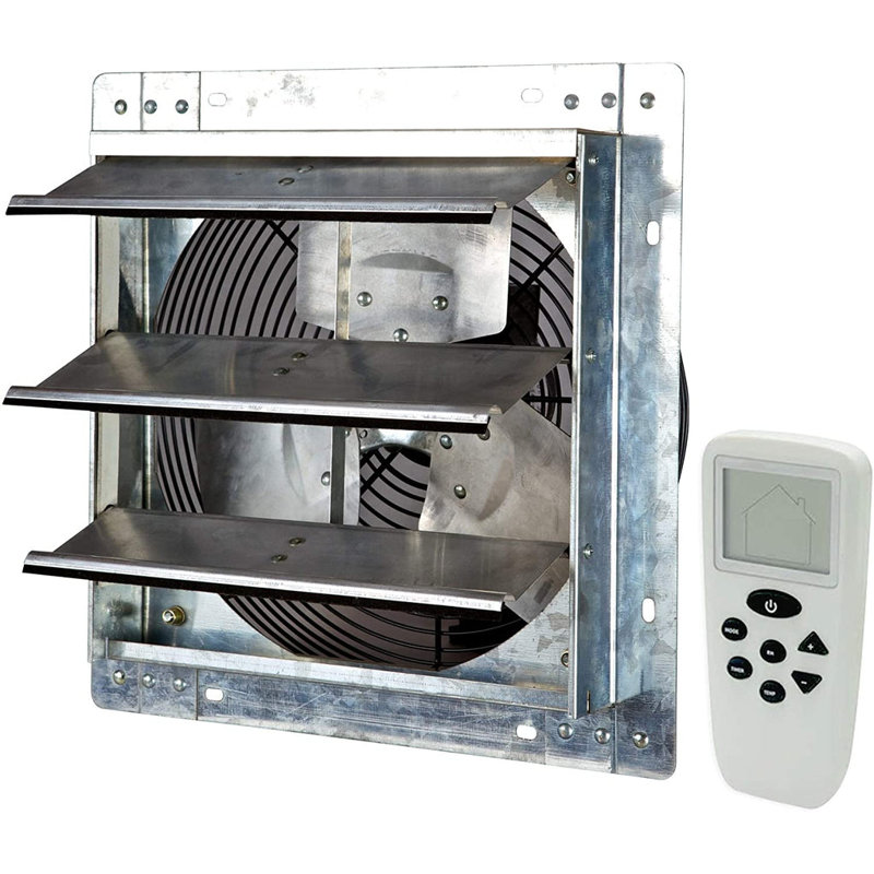 iLIVING ILG8SF12VC 12" Shutter Exhaust Fan with Wireless Smart Remote Controlled Thermostat and Humidity, Variable Speed Wall Mounted Attic Vent Fan, Chicken Coop Ventilation, 960 CFM, 1400 SQF Coverage Area