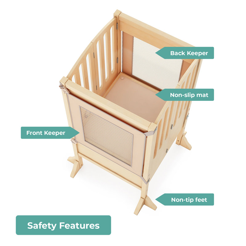 Natural Wood Foldable Toddler Kitchen Helper Step Stool