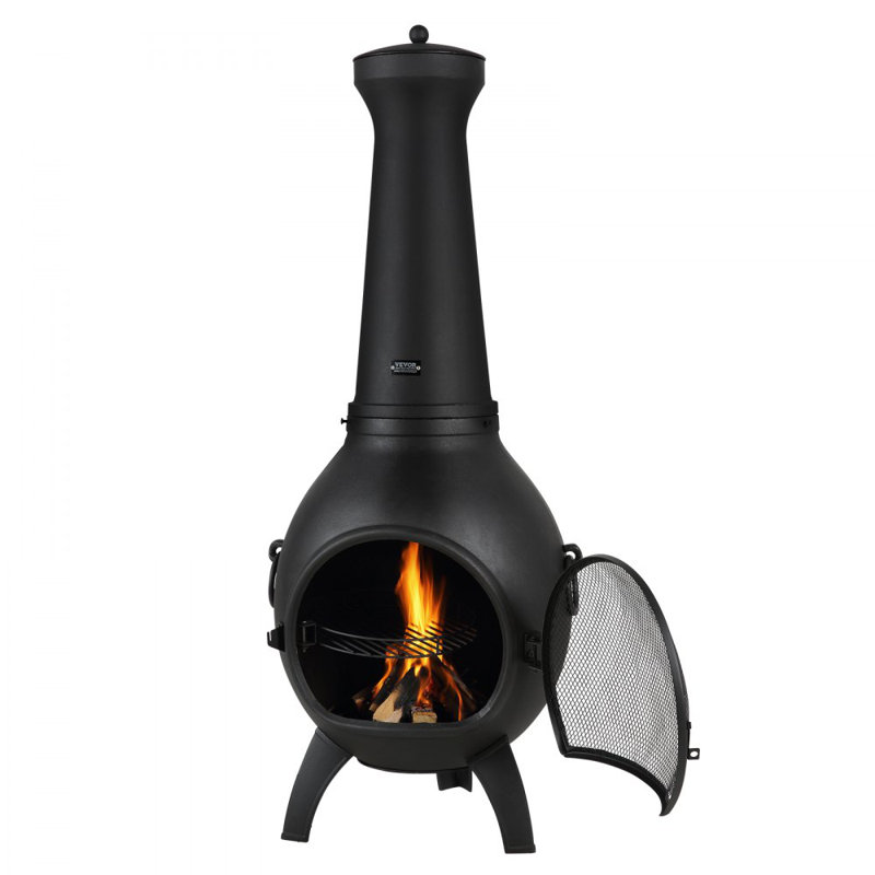 Foyer d'extérieur au bois 18 po avec grille grillagée et manteau de cheminée Chiminea, H 44,09 po x l 16,9,3 po x P 16,54 po