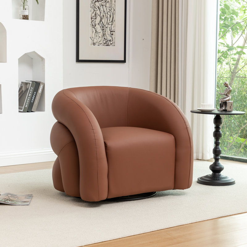 Fauteuil demi-tonneau pivotant en cuir artificiel Coyle, Brun
