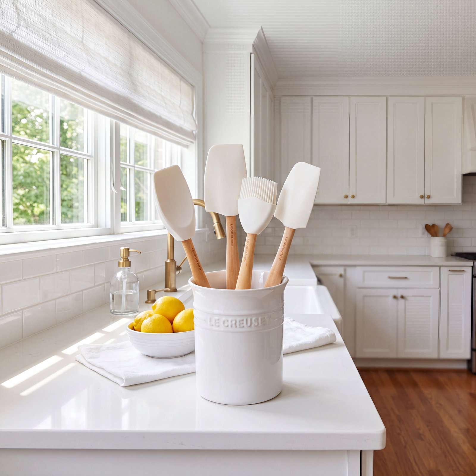 Silicone 5-Piece Utensil Set with Crock, White