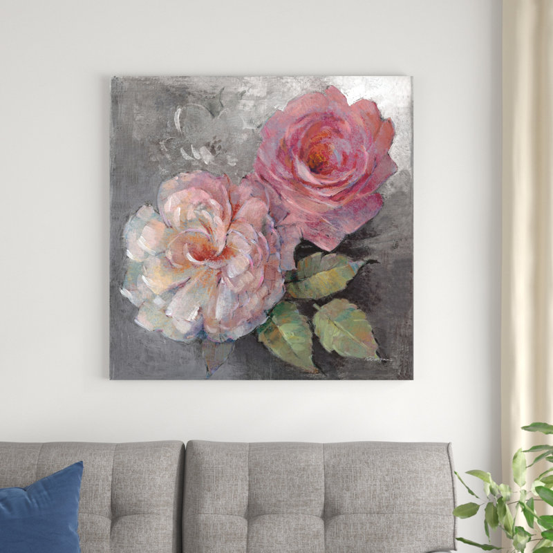 Roses sur fond gris I, H 36 po x l 36 po