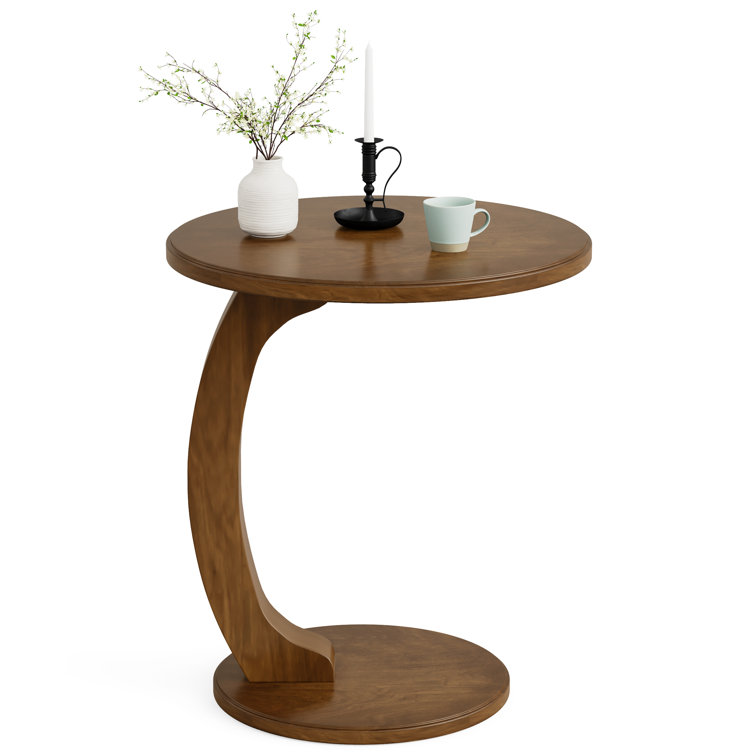 Solid Wood C-Shaped Round End Table, 1pc