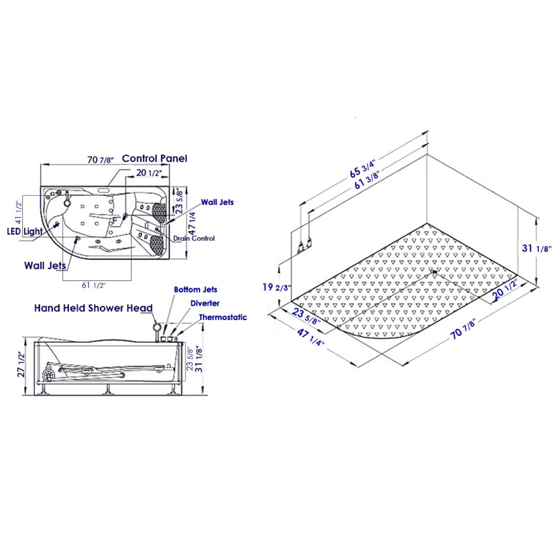 Baignoire tourbillon d'angle 70,9 "x 47,25", Gauche