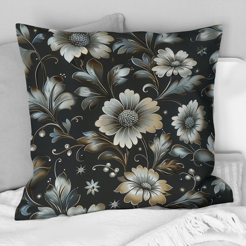 Coussin décoratif Glamour, H 16 po x l 16 po, Noir / argenté