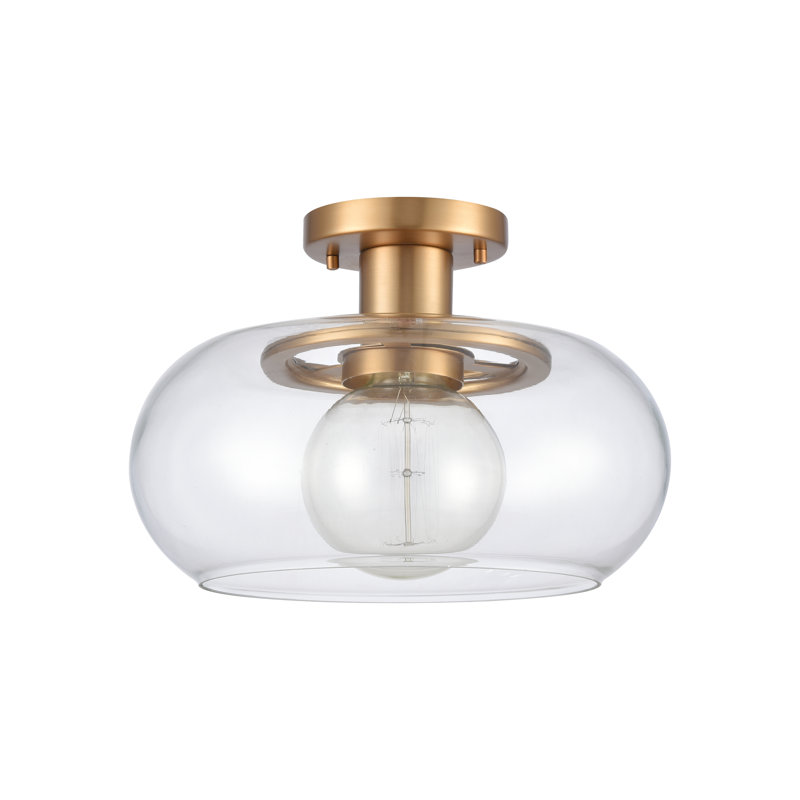 Plafonnier semi-encastré 1 lumière de largeur 13 po Clement - Or brossé, Doré