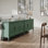 Armoire de rangement verte à 3 portes avec tablettes réglables et pieds tournés, ensemble de 2