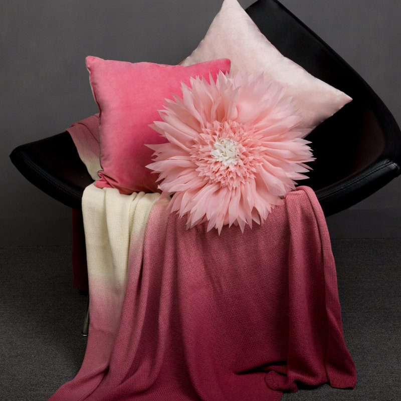 Coussin décoratif rond en tournesol, H 14 po x l 14 po x P 14 po, Rose