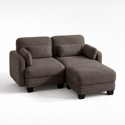 Canapé d'angle modulaire 2 places au design moderne et minimaliste capitonné, avec pouf amovible, coussins d'assise épais et confortables, dossier ergonomique réglable et revêtement respirant, idéal pour le salon, la chambre et les petits espaces.