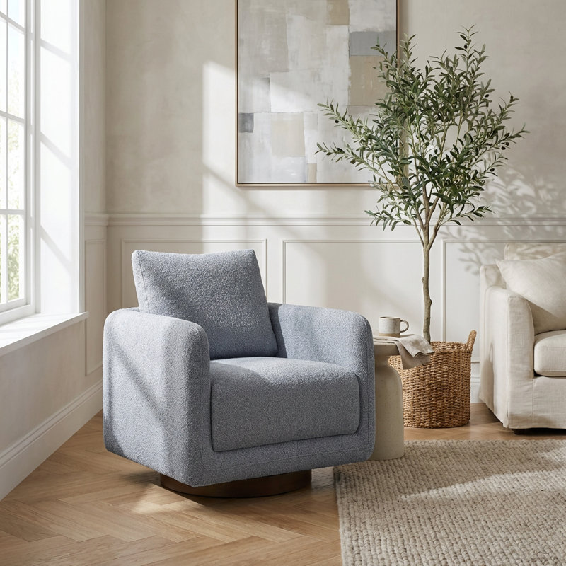 Chaise d'appoint moderne pivotante avec revêtement en tissu bouclé et base en bois