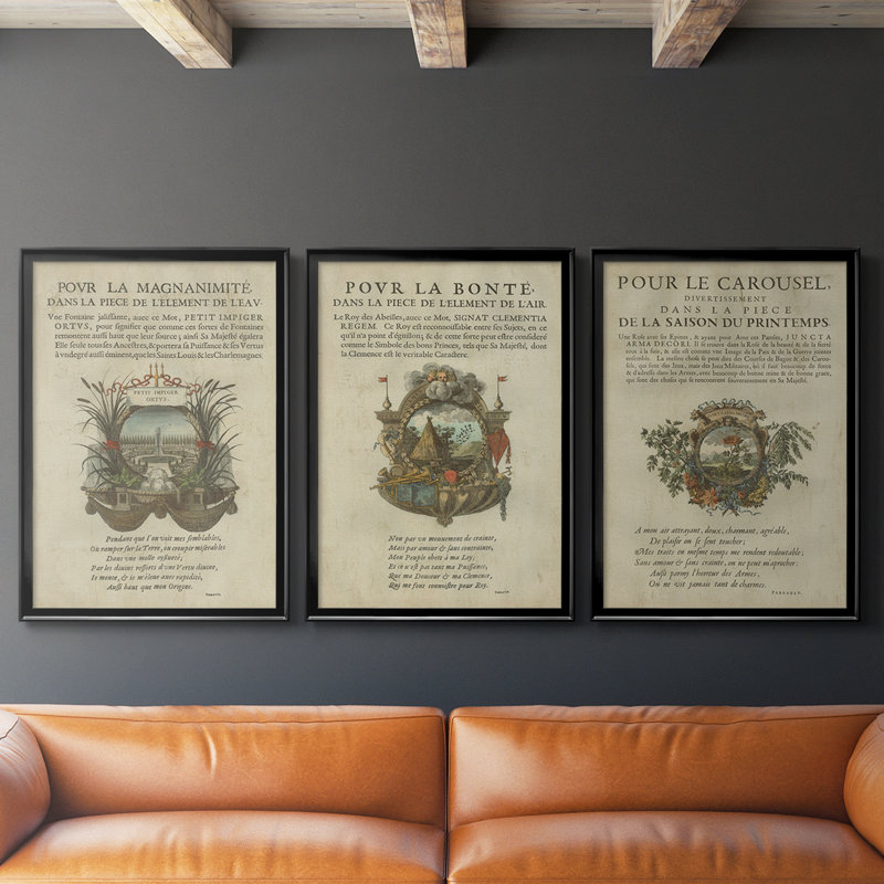 Ex-libris embelli II - Toile tendue avec châssis sur mesure - 3 pièces, H 30 po x l 63 po, Noir, noir, noir, noir