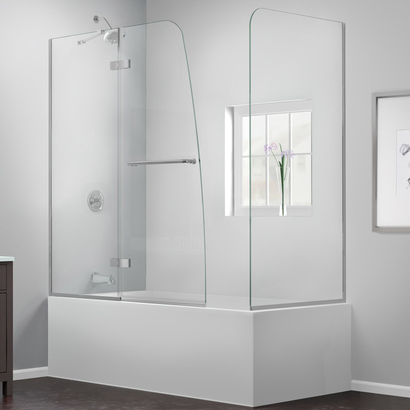 Aqua Ultra 57 "W x 58" H Semi-Frameless Tub Door with Return Panel, Brushed Nickel