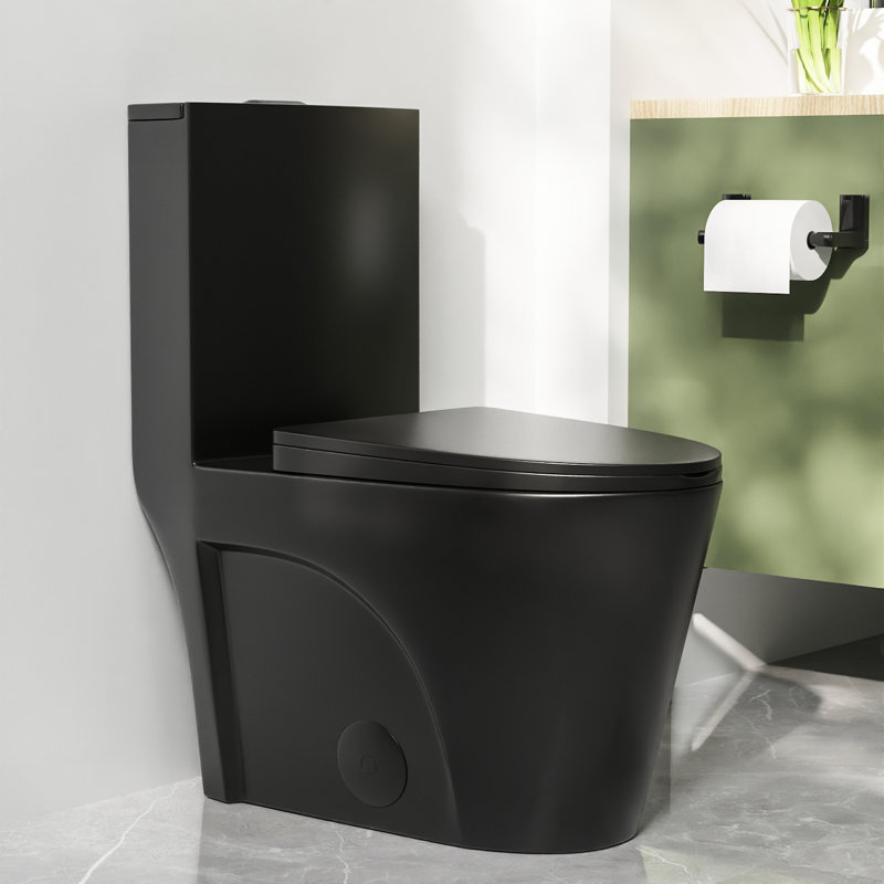 Toilette allongée moderne monobloc Ace 1,6 GPF, Noir mat, 10"