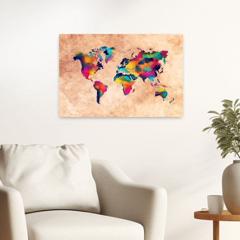 Carte du monde, art mural contemporain, H 16 po x l 24 po
