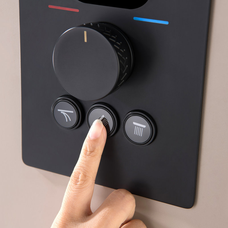 Système de douche complet avec valve brute, Noir mat