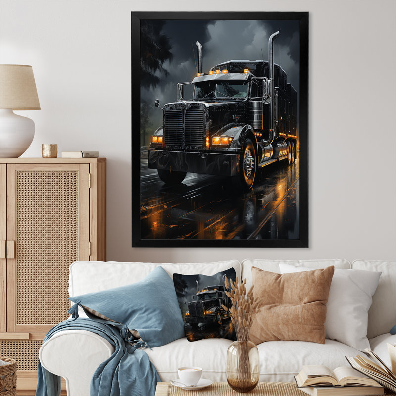 «Midnight Cruiser Semi Truck I», reproduction d'art sur toile, Cadre photo noir, H 20 po x l 12 po x P 1 po