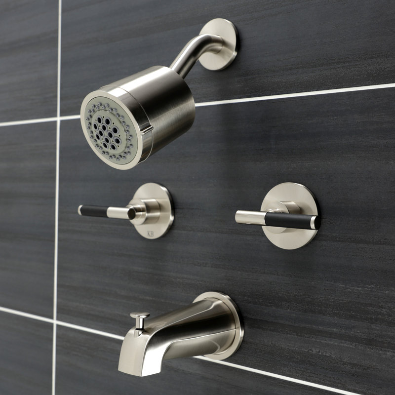 Kingston Brass Kaiser Double-Handle Tub and Shower Faucet, Brushed Nickel