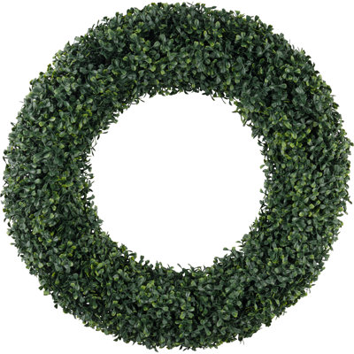 24” Large Boxwood Wreath for Front Door - All-Season Artificial Boxwood Spring, Summer, Fall, or Winter Wreath - Indoor/Outdoor Modern Farmhouse Front Porch Decor by Pure Garden (Green)