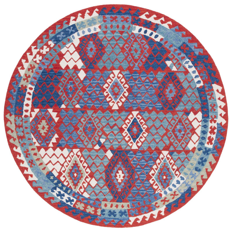 Tapis rouge / bleu Horwich 412, Rond 7 pi