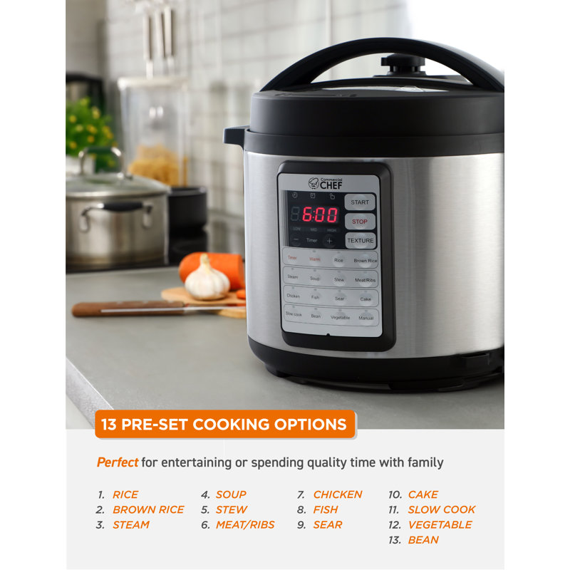 CHK Series Commercial Chef Electric Pressure Cooker 6.3 Quarts, 24-Hour Preset Timer, Stainless Steel Interior