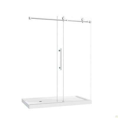 55-60" W x 78" H  Brushed Nickel  Frameless One Fixed Glass Door  And One Sliding Shower Door,Explosion-Proof Film And Nano Coating,Stainless Steel Hardware And 1/4''(6mm) Tempered Glass