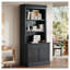 Bibliothèque moderne de 212 cm de haut avec portes coulissantes, tiroir et étagères ouvertes, meuble de rangement en bois massif et MDF pour salon ou bureau, noir