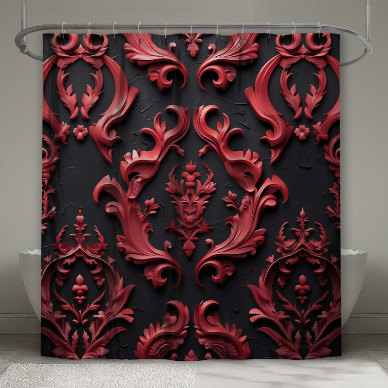 Rideaux de douche rouges à motifs ornés extra longs, 70in W x 84in H