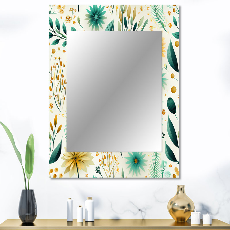 Amose, motif de rêve bohémien vert botanique - grand miroir mural botanique, miroir unique Boho, impression sur métal
