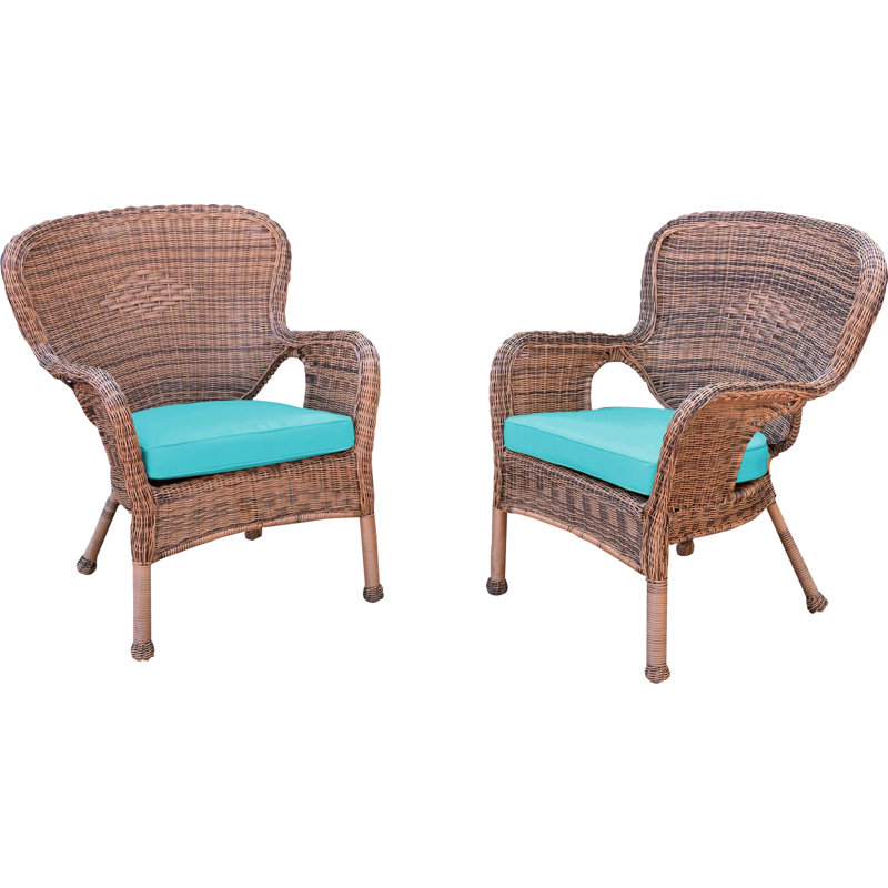 Batchelder Wicker Outdoor Lounge Chair, Sky Blue, Honey