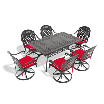 7Pcs All-Weather Cast Aluminum Dining Set, Include 6 Swivel Chairs And Rectangular Table With Black Frame