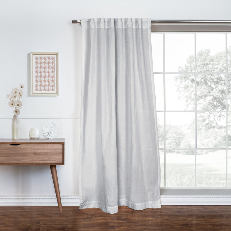 Colyer Cotton Blend Semi Sheer Single Curtain Panel Panel, 52" W x 96" L, Light Grey